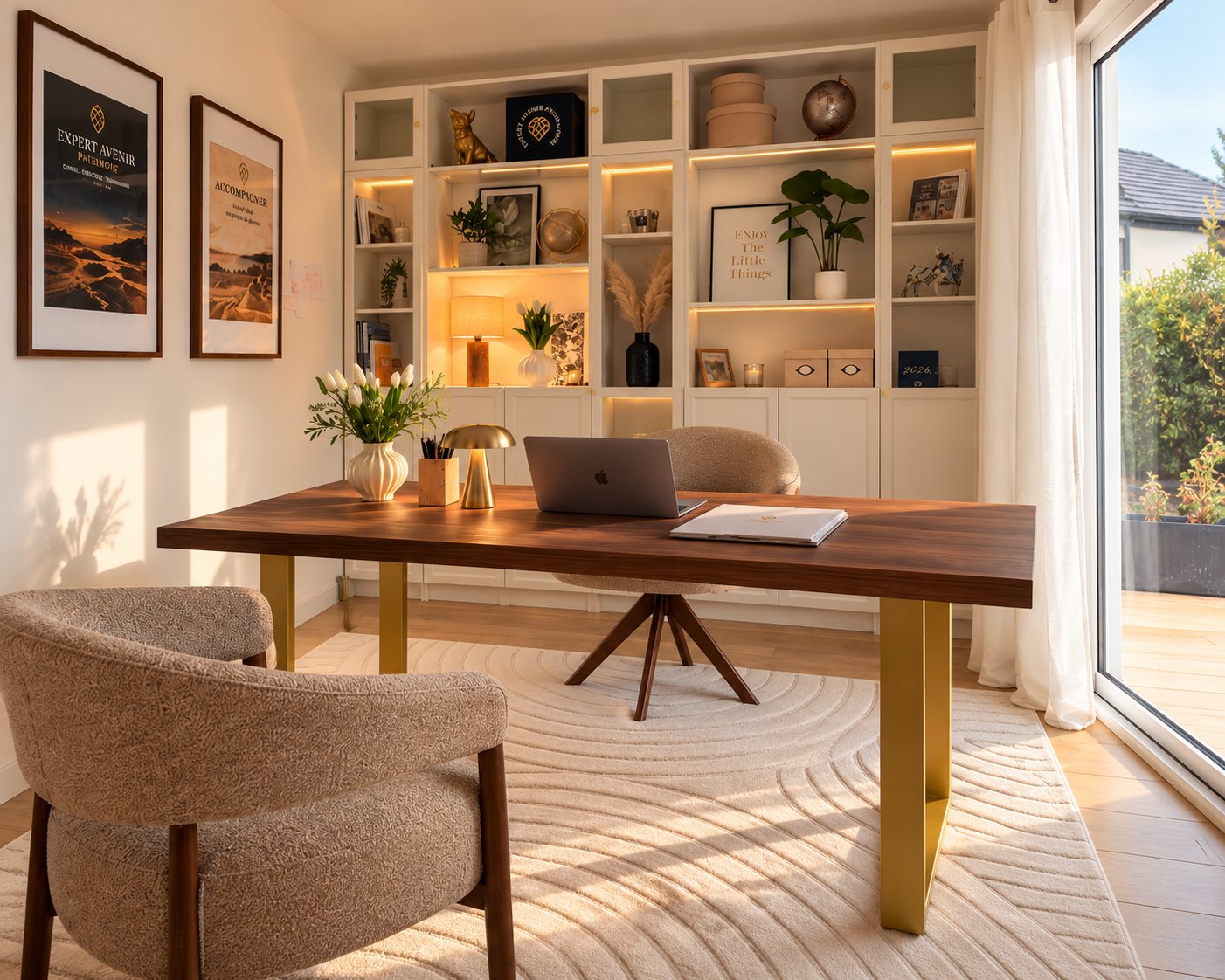 Bureau du cabinet baigné de lumière